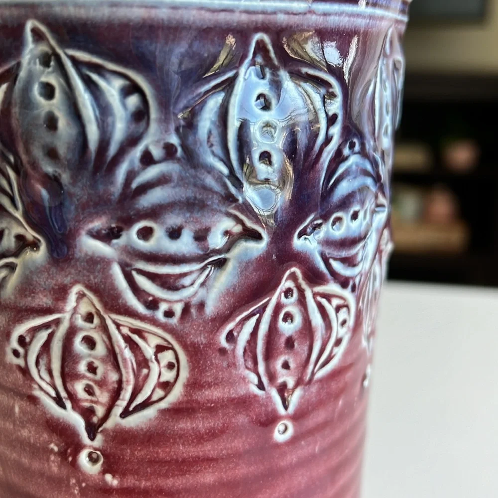 Vintage Handmade Carved Pottery Vase Decor - Picture 6 of 13
